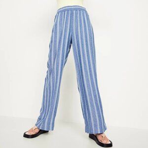 Old Navy NWT Blue White Striped High-Waisted Linen-Blend Wide-Leg Pants